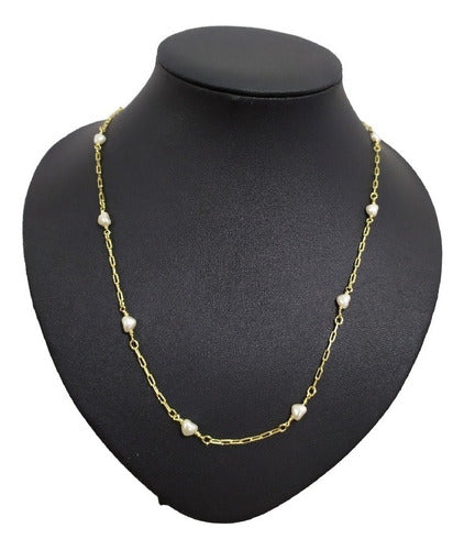 Maxi Colar Com Pérola De Coração Folheado Ouro 18k 80 Cm