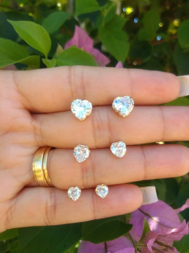 Trio Brinco Pedra Zirconia Coração F Ouro Dourado Folheado