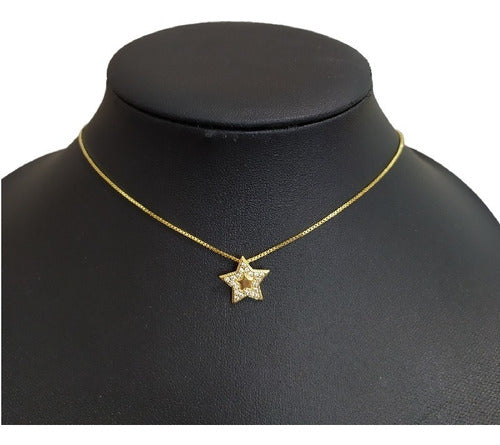 Colar Pingente Estrela Pedra Zirconia Folheado A Ouro 18k