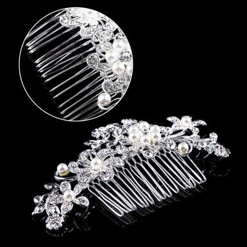 Arranjo Enfeite Cabelo Noiva Prata Strass Perola Barato