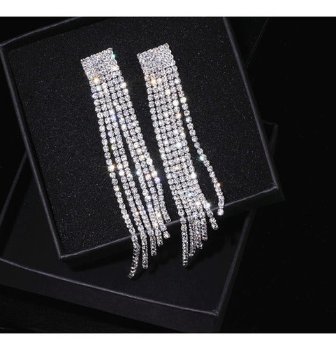 Brinco De Strass Noiva Prata Pendurado Festa Luxo 15 Anos
