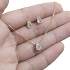Conjunto Colar Brinco Dama Daminha Gota Pedra Zirconia Luxo