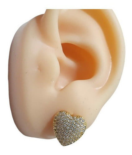 Brinco Pedra Zirconia Coração Dourado F. Ouro 18k Noiva Fest