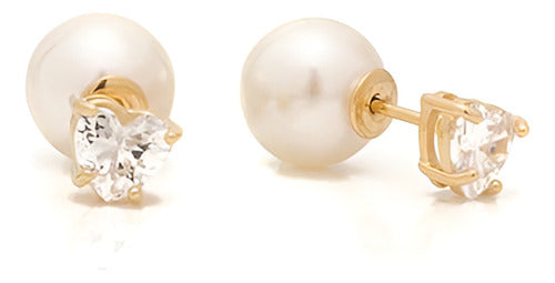 Brinco Pérola Traseira Inspiração Pedra Zirconia F. Ouro 18k