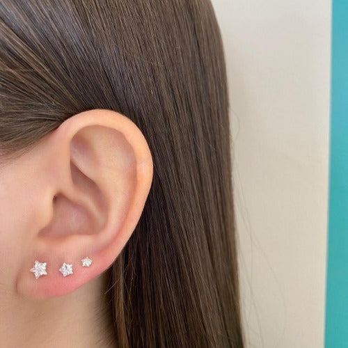 Brinco Pedra Zirconia Estrela Prata 925 Legítima 5 Mm