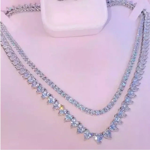 Colar Chocker Pedra Zirconia Coração Riviera Dourado Prata