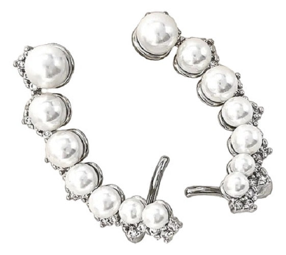 Brinco Ear Cuff Noiva Zirconia Perola Prata Festa Debutante
