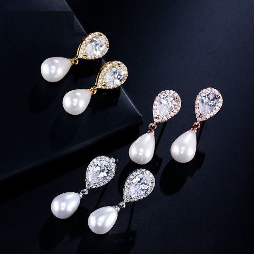 Brinco Noiva Zirconia E Pérola Prata Delicado Luxo Barato