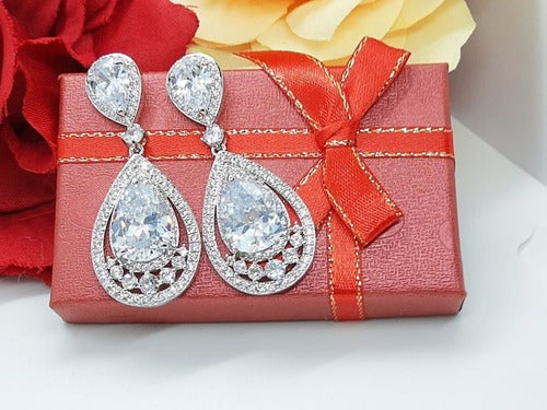 Brinco Noiva Pedra Zirconia Prata Gota Debutante Grande