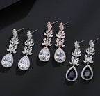 Brinco Zirconia Prata Azul Gota Pendurado Festa Debutante