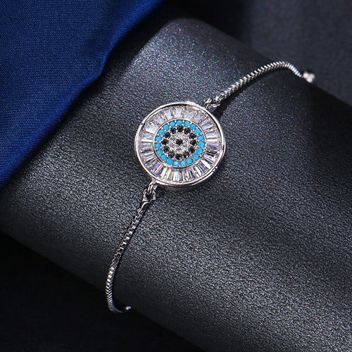Pulseira Bracelete Prata Com Zircônia Olho Grego Presente