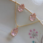 Conjunto Colar E Brinco Gota Rosa Pedra Zirconia Folheado
