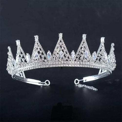 Coroa Porta Coque Noiva Zirconia E Strass Debutante Prata