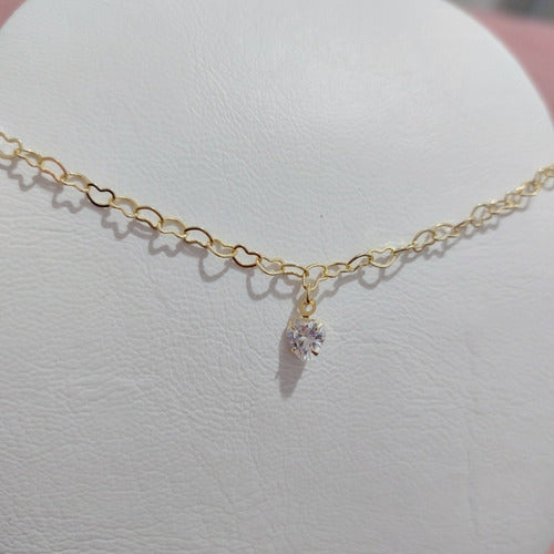 Colar Chocker Pedra Zirconia Coração F. Ouro 18k Semi Joia