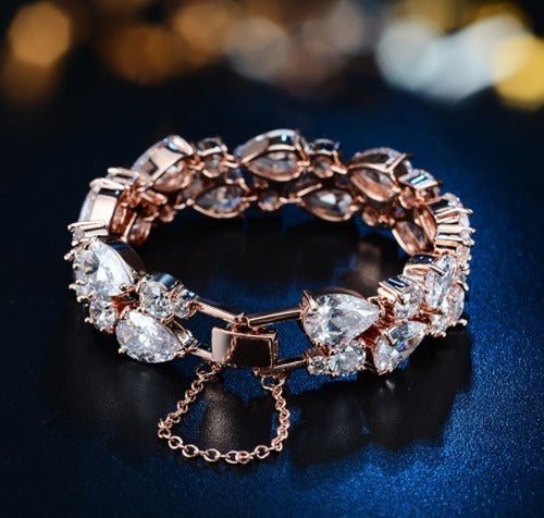 Pulseira Bracelete Prata Com Zircônia Noiva Debutante Gota