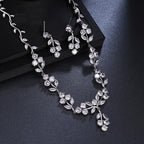 Colar E Brinco Noiva Zircônia Prata Festa Debutante Folhas