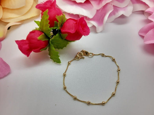 Pulseira Infantil Folheada A Ouro 18k Semi Joia Com Bolinhas