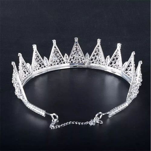 Coroa Porta Coque Noiva Zirconia E Strass Debutante Prata