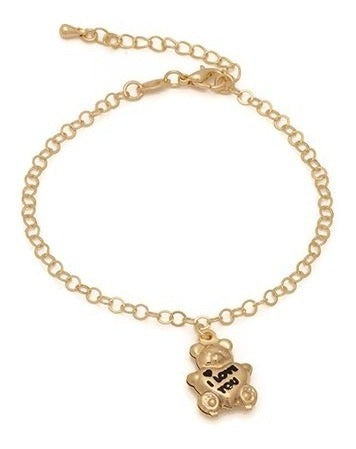 Pulseira Pingente Ursinho Urso I Love You F. Ouro Semi Joia