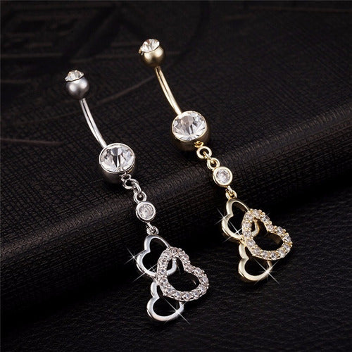 Piercing De Umbigo Dourado Coração Pendurado Folheado Ouro