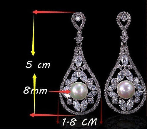 Brinco Noiva Zirconia E Perola Prata Festa Debutante Gota