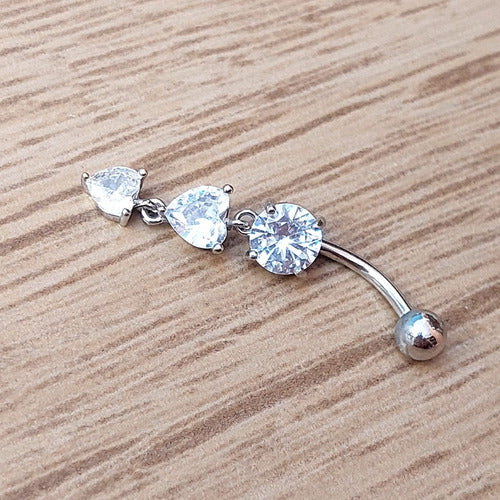 Piercing De Umbigo Prata Pedra Zirconia Coração Pendurado