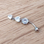 Piercing De Umbigo Prata Pedra Zirconia Coração Pendurado