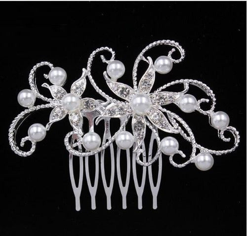 Arranjo Enfeite Cabelo Noiva Strass Perola Prata Debutante