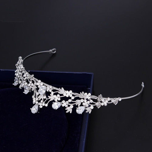 Coroa Tiara Cabelo Noiva Prata Princesa Zirconia E Strass