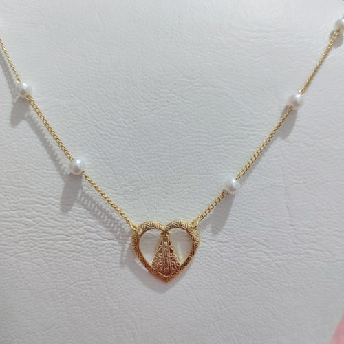 Colar Curto Medalhas N S Aparecida Perola Banhado Ouro 18k