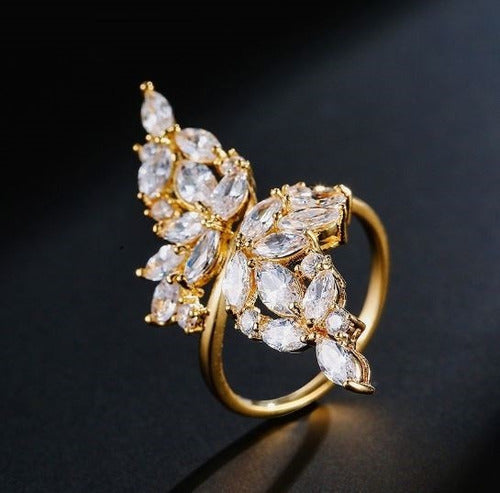 Anel Noiva Pedra Zirconia Festa Prata Ou Dourado Casamento