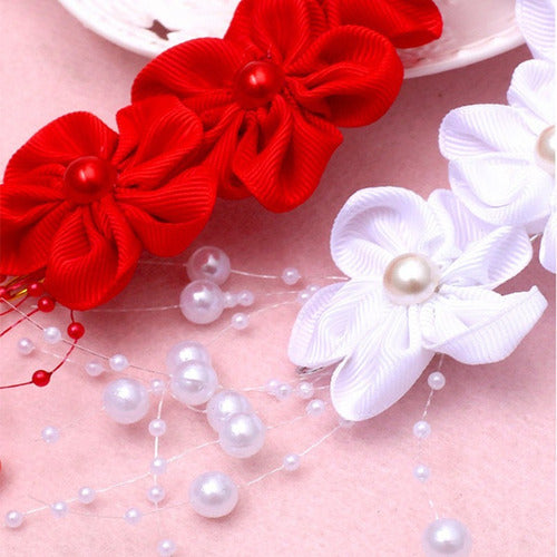 Tiara Enfeite Arranjo Cabelo Noiva Dama Perola Flor Branca