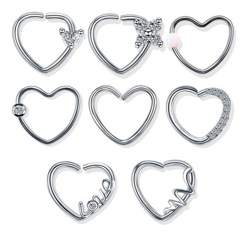 Piercing Daith Coração Prata Love Pedra Zirconia 10 Mm