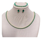 Colar Chocker Brinco Pulseira Riviera Gota Zircônia Verde Verde