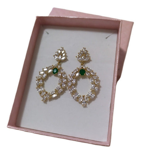 Brinco Dourado Zirconia Noiva Madrinha Festa Formatura Verde