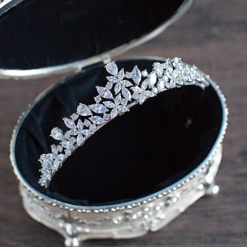 Coroa Tiara Cabelo Noiva Prata Zirconia Princesa Luxo Linda