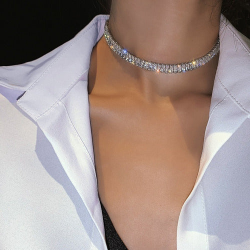 Colar Chocker Noiva Pedra Zirconia Prata Semi Joia Debutante