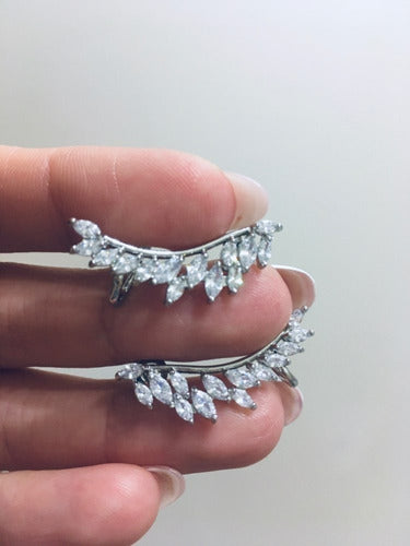 Brinco Ear Cuff Noiva Pedra Zirconia Prata Festa Debutante