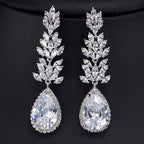 Brinco Zirconia Prata Azul Gota Pendurado Festa Debutante