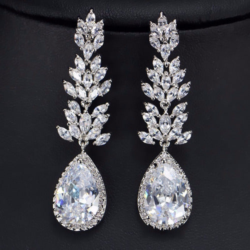 Brinco Zirconia Prata Azul Gota Pendurado Festa Debutante