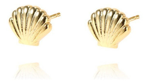 Brinco Concha Do Mar Moda Praia Dourado Folheado A Ouro 18k