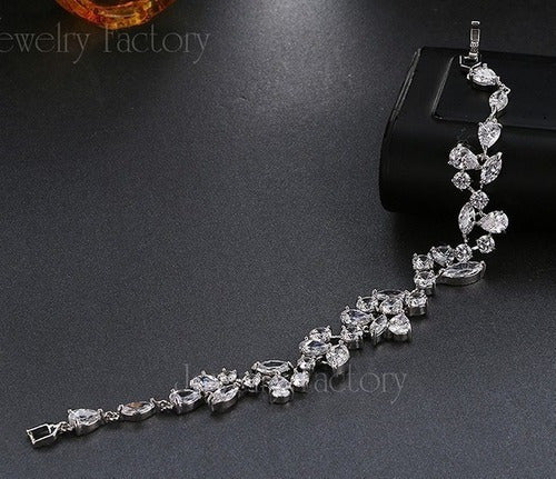 Pulseira Bracelete Prata Com Zircônia Noiva Debutante