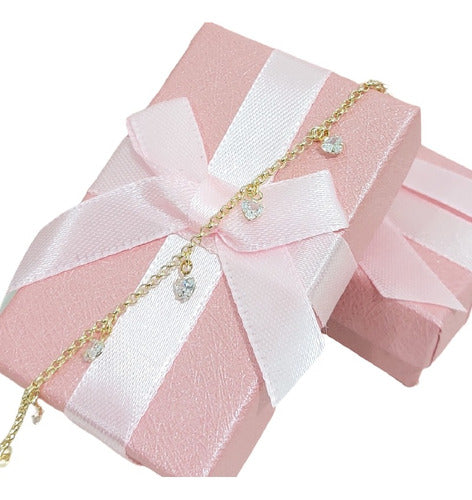 Pulseira Com Pingentes Pedra Zirconia Banho Ouro 18k Garanti