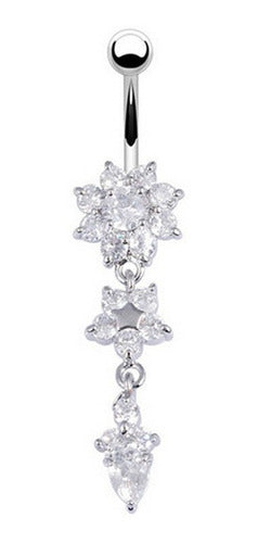 Piercing De Umbigo Pendurado Dourado Ou Prata Flor Zirconia