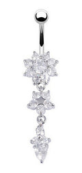 Piercing De Umbigo Pendurado Dourado Ou Prata Flor Zirconia