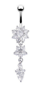 Piercing De Umbigo Pendurado Dourado Ou Prata Flor Zirconia