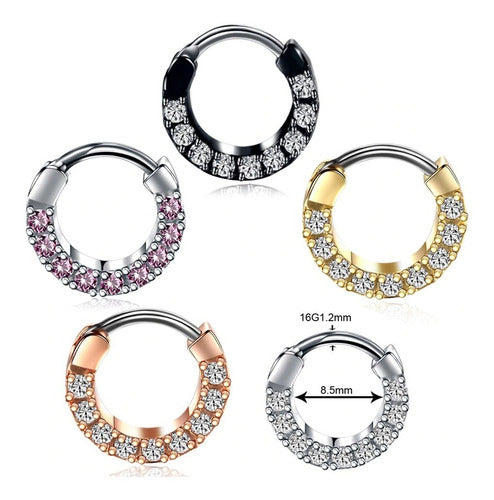 Piercing Nariz Septo Dourado Pedra Zirconia Daith Aço 8,5 Mm