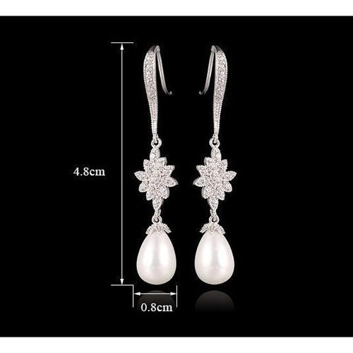 Brinco Perola Noiva Zirconia Pendurado Delicado Festa Prata