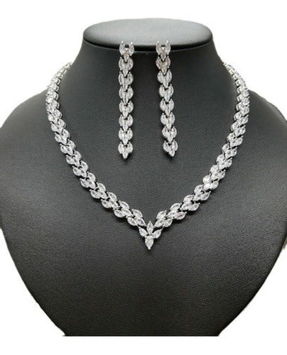 Conjunto Colar E Brinco Noiva Zircônia Prata Festa Debutante