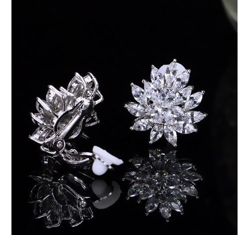 Brinco De Pressão Com Zirconia Noiva Casamento Prata Fixo